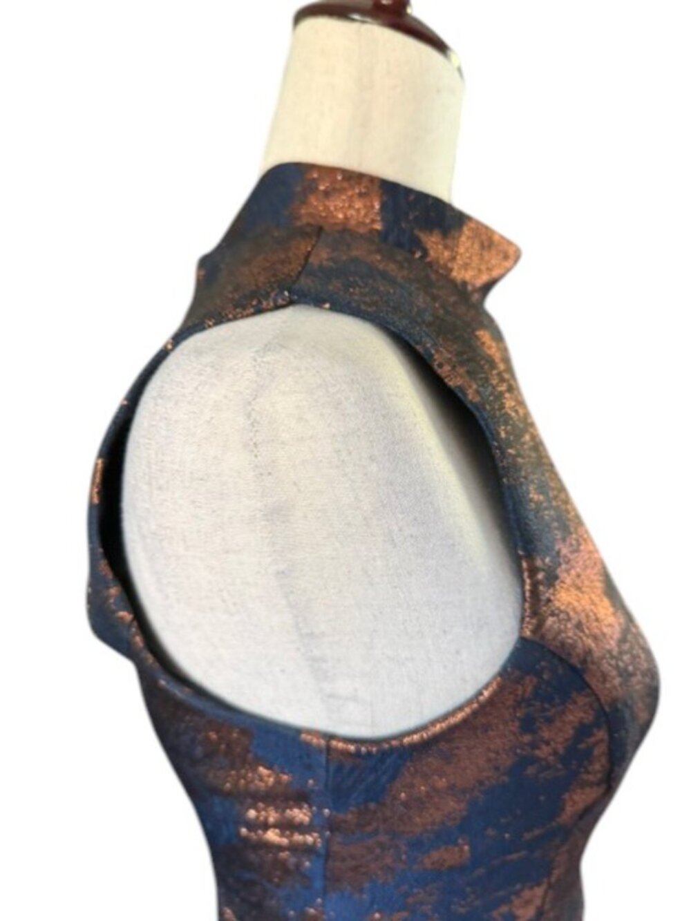 Spotlight by Warehouse Women Metallic Copper and Navy Blue Mini Dress Sz 2 NWOT - Picture 6 of 12